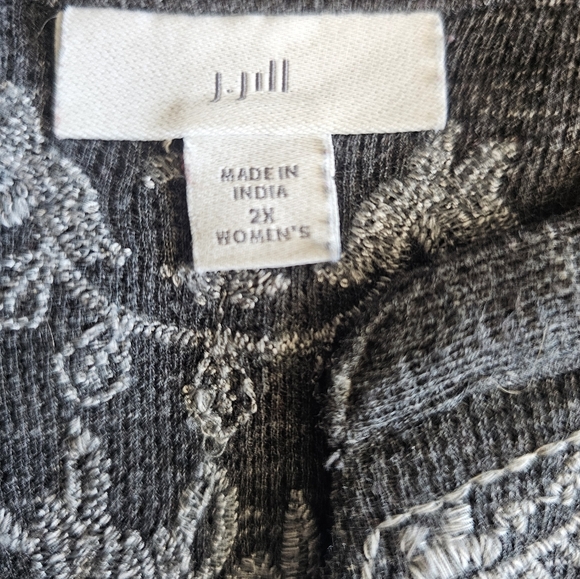 J. Jill Embroidered Tunic Top Plus 2X Gray Boho Casual Knit Elevated Basics - Picture 5 of 16